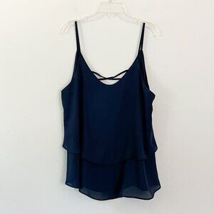 annabella // navy blue chiffon layered tank top L